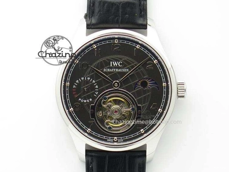 MIROTIME 0807 Portuguese Tourbillon Power Reserve Moonphase SS Black Dial On Black Leather Strap TechFriendly 7321